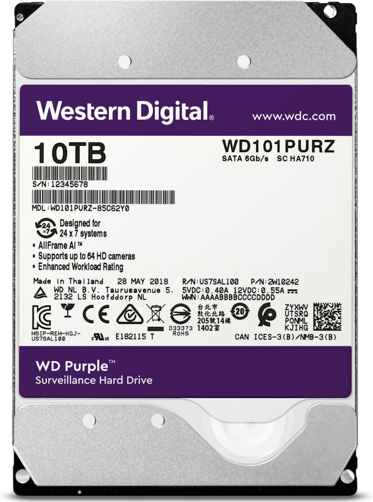 

Жесткий диск WD Purple 10TB WD101PURZ, Purple 10TB