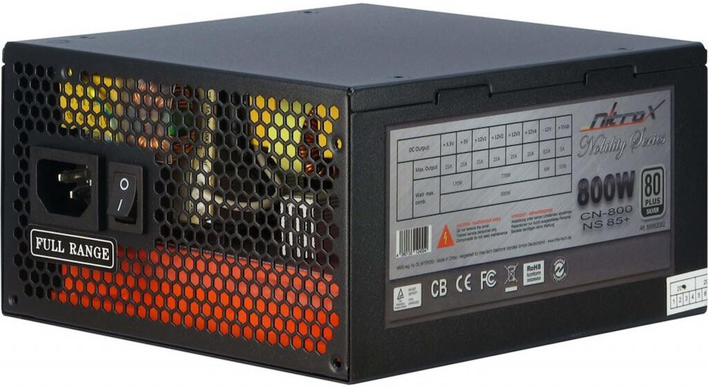 

Блок питания Inter-Tech CobaNitrox Nobility CN-800 NS 80+ Silver 800W, Блок питания для компьютеров Inter-Tech CobaNitrox Nobility CN-800 NS 80+ Silver 800W