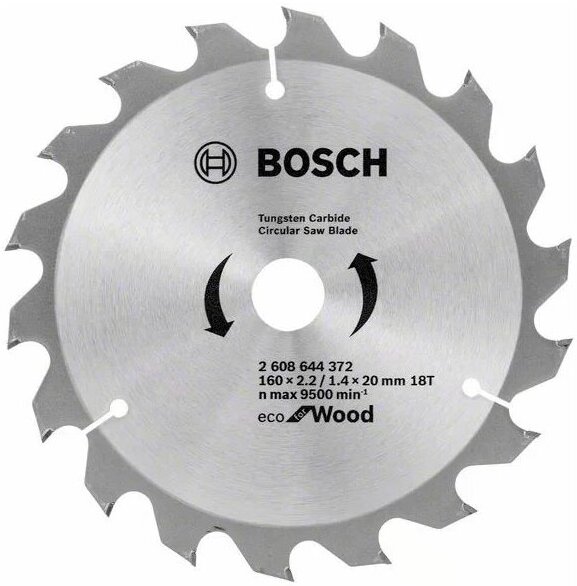 

Диск пильный Bosch 2.608.644.372, Диск пильный Bosch 160-20 Eco for wood 18зуб. 2.608.644.372