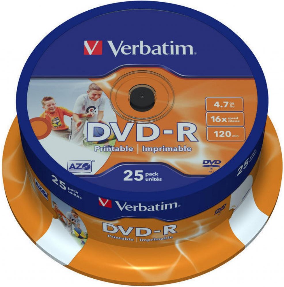 

Оптический диск Verbatim DVD-R 4.7Gb 16x Printable Cake Box 25 шт [43538], Оптический диск Verbatim DVD-R 4.7Gb 16x Printable Cake Box 25 шт 43538