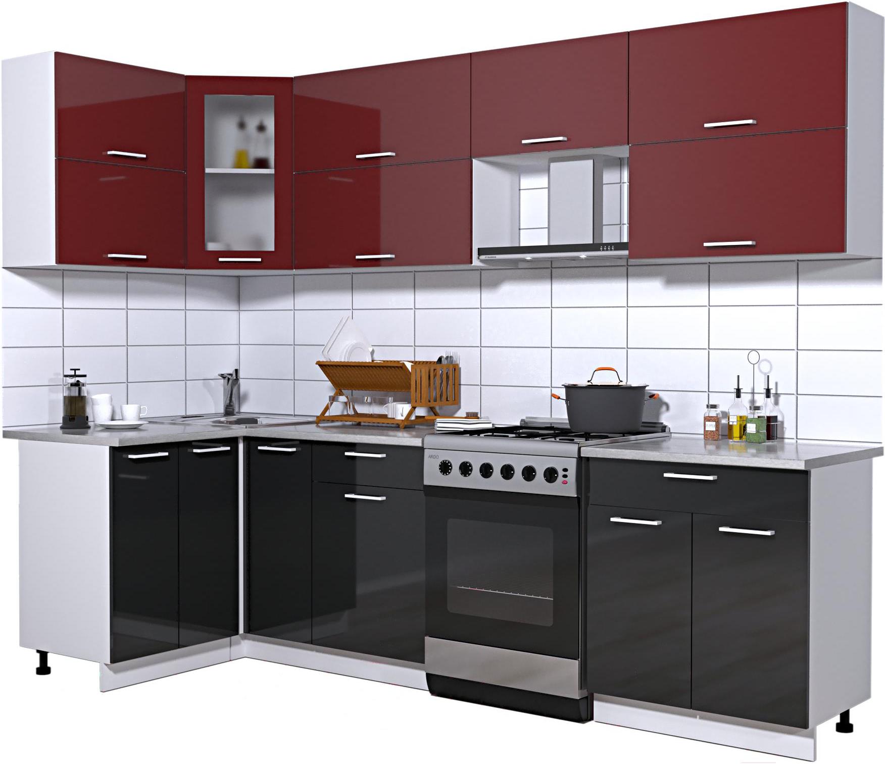 

Кухонный гарнитур Интерлиния Мила Gloss 60-12x27 бордовый/черный глянец, Мила Gloss 60-12x27