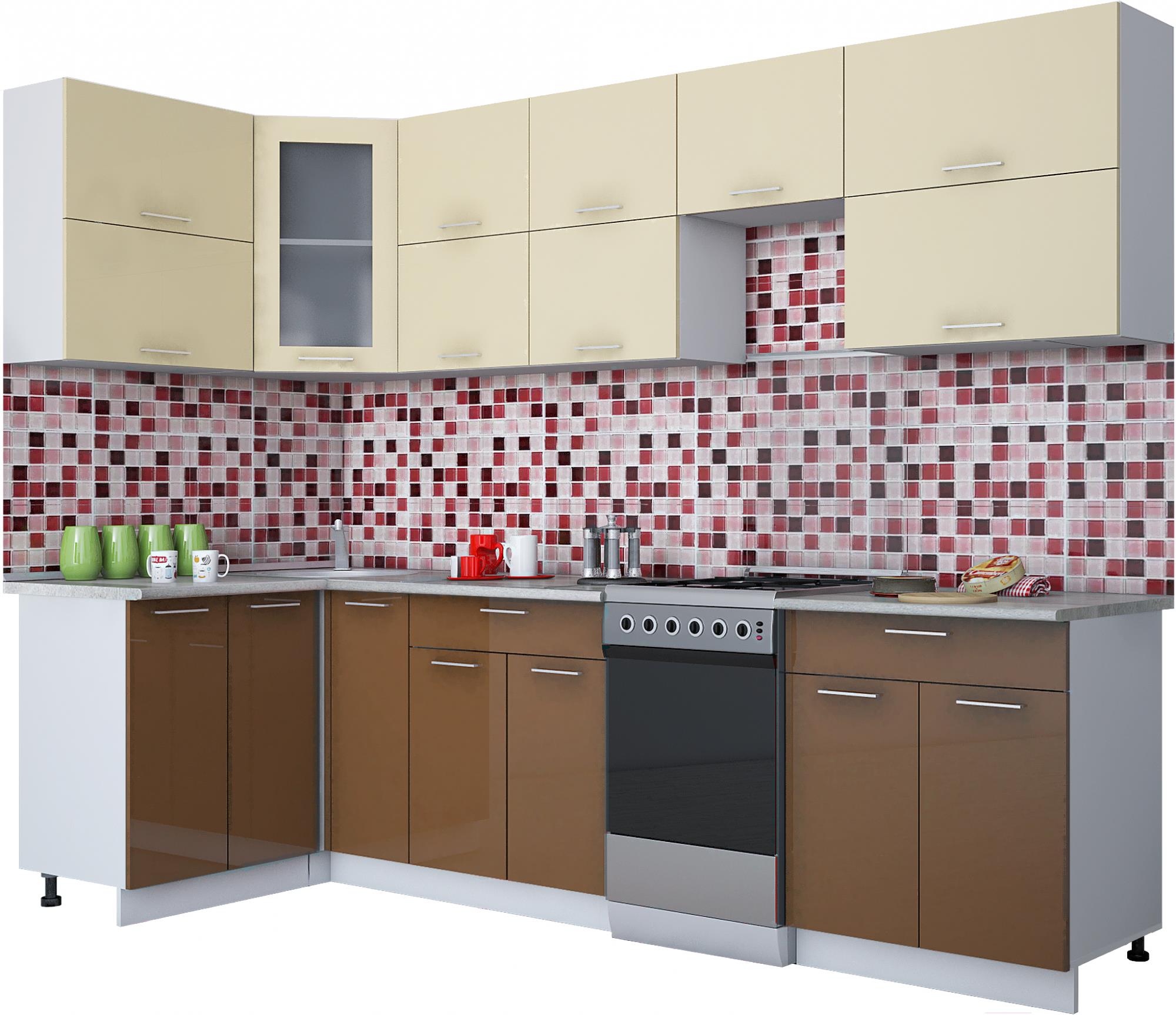 

Кухонный гарнитур Интерлиния Мила Gloss 50-12x28 ваниль/шоколад глянец, Мила Gloss 50-12x28
