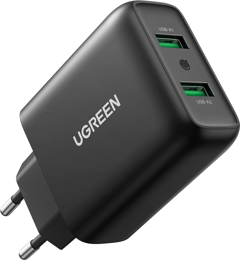 

Сетевое зарядное устройство Ugreen CD161-10216 Black [10216], UGREEN Dual USB-A QC 3.0 36W Charger CD161 (Black) (10216)