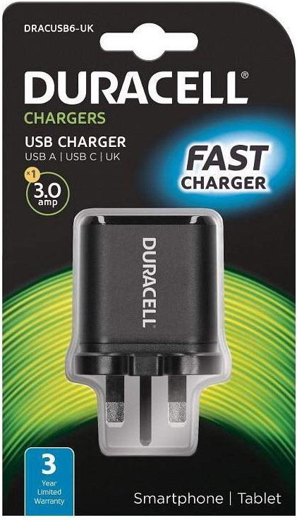 

Зарядное устройство DURACELL USB/Type C Fast charger черный [DRACUSB6-RU], USB/Type C Fast charger
