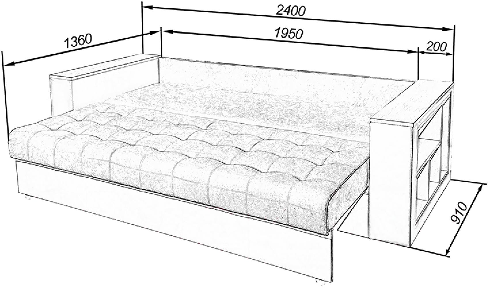 ширина дивана в разложенном виде