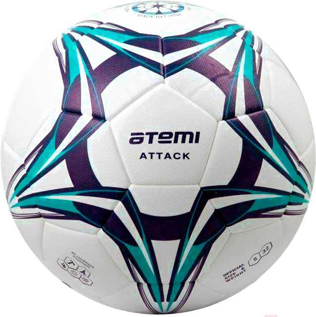 

Футбольный мяч Atemi ATTACK PU р.5 Thermo mould белый/синий/голубой