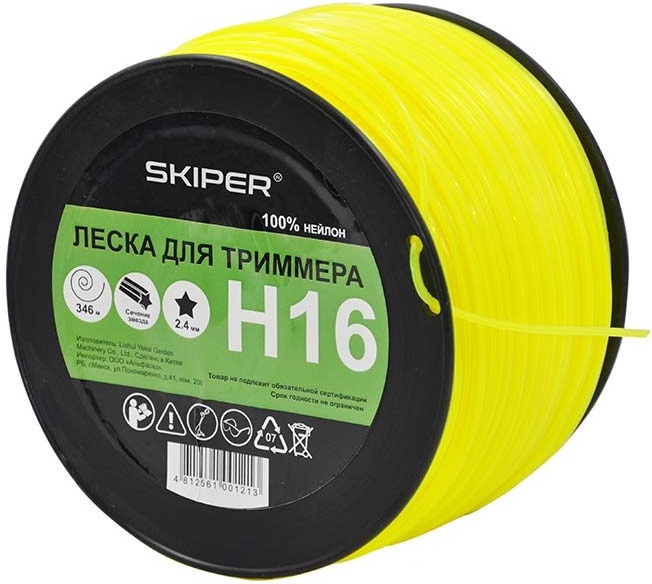 

Леска для триммера Skiper H16 ф 2.4мм х 346м звездочка желтый