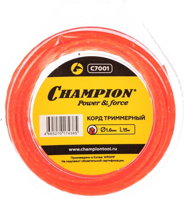 

Корд для триммера Champion Twisted Square 1.6мм*15м витой квадрат (C7001)