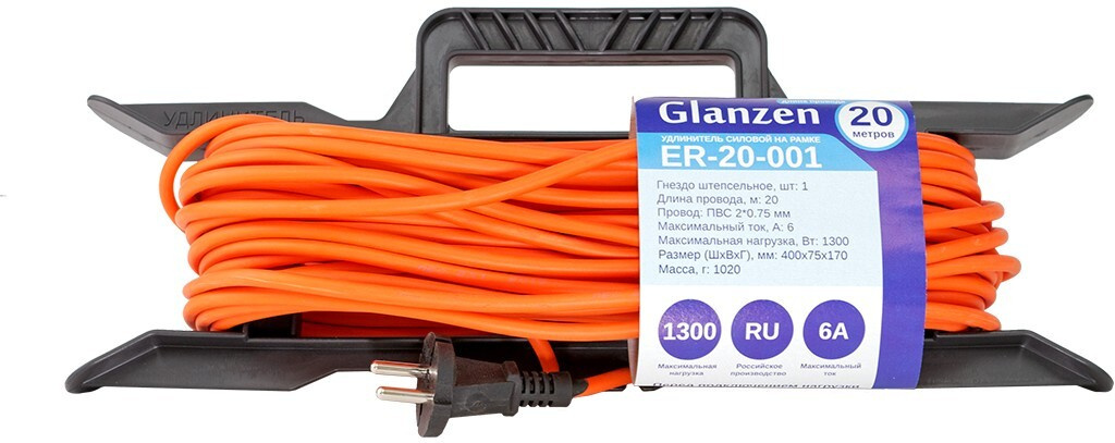 

Удлинитель на катушке Glanzen 20m ER-20-001, Сетевой фильтр Glanzen 20m ER-20-001