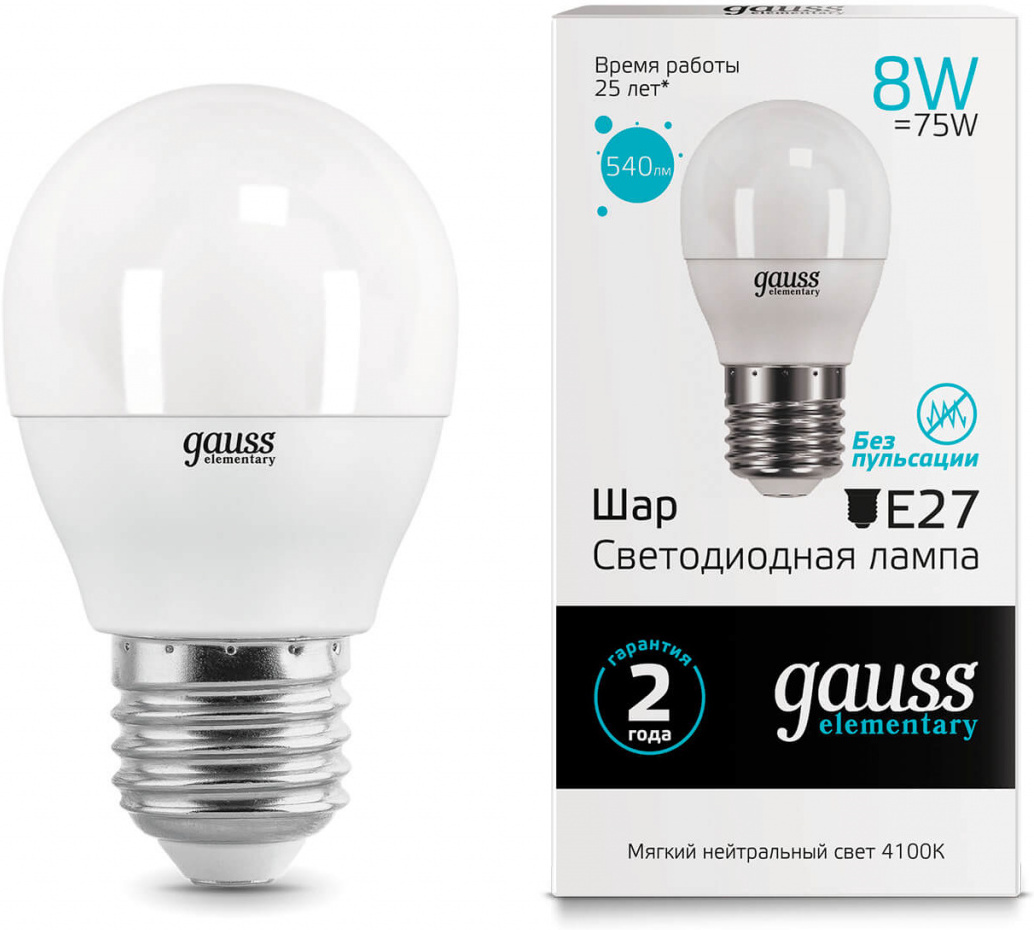 

Лампа Gauss LED Elementary Globe 8W E27 4100K [53228], Светодиодная лампочка Gauss LED Elementary Globe 8W E27 4100K 53228