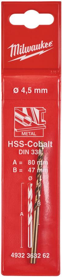 

Сверло Milwaukee 4932363262, HSS-Co D 4.5x47x80