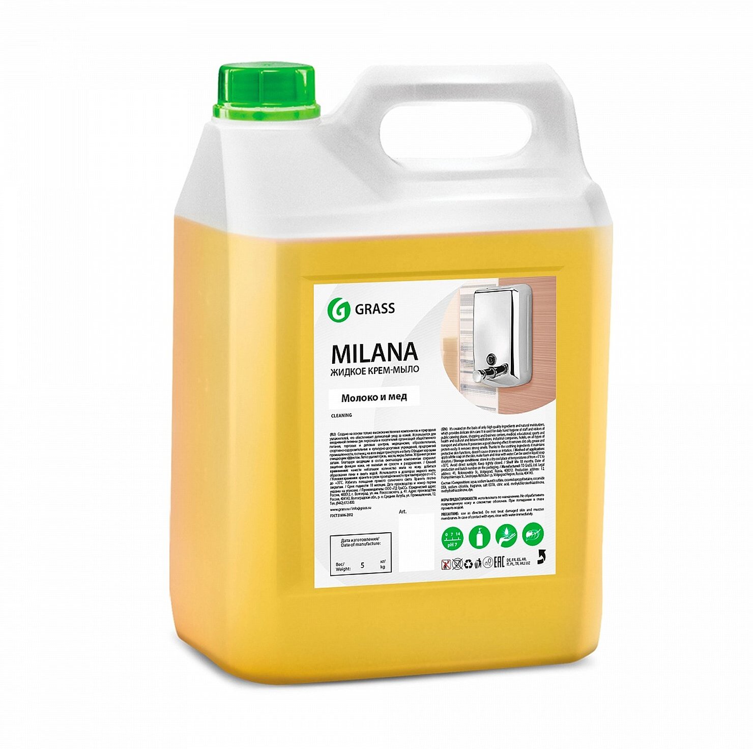 

Мыло жидкое Grass Milana Молоко и мед / 126105 (5кг), Мыло жидкое Grass Milana молоко и мед 5кг 126105