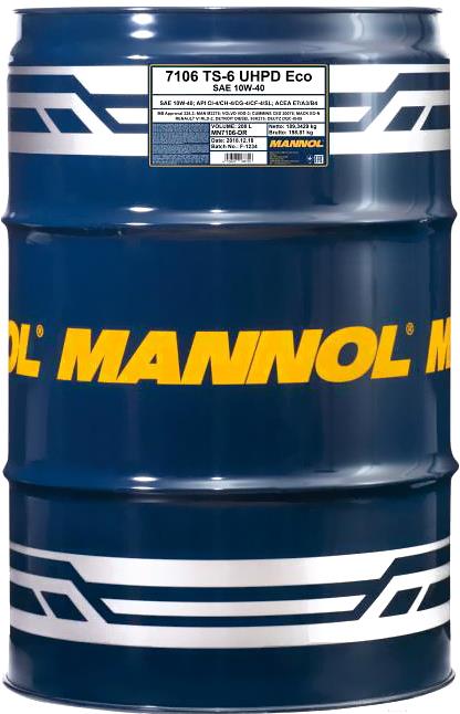

Моторное масло Mannol TS-6 UHPD 10W40 Eco 208л [MN7106-DR], TS-6 UHPD 10W40 Eco 208л