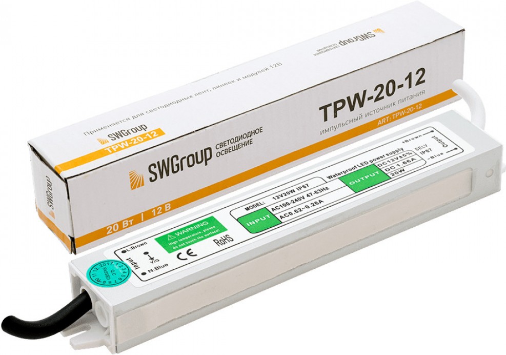 

SWG Al блок питания TPW, 20W влагозащитный, 12V [TPW-20-12], Блок питания SWG Al блок питания TPW, 20W влагозащитный, 12V TPW-20-12