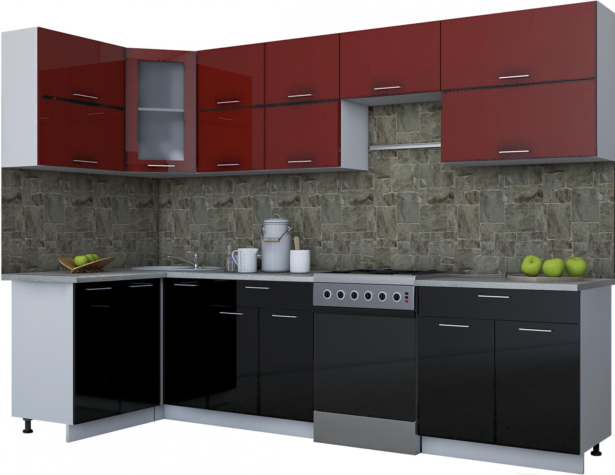 

Кухонный гарнитур Интерлиния Мила Gloss 60-12x30 бордовый/черный глянец, Мила Gloss 60-12x30