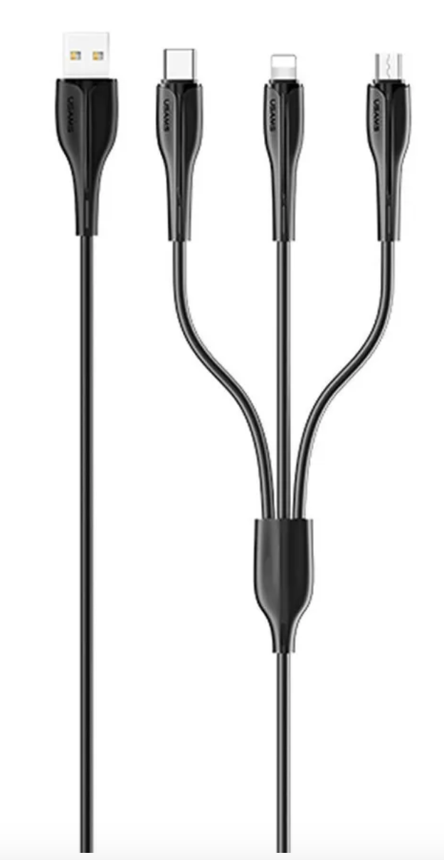

Кабель Usams US-SJ374 U38 3IN1, 1м черный [SJ374USB01], USAMS US-SJ374 U38 3IN1, 1м SJ374USB01 черный