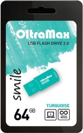 

Usb flash Oltramax 64GB Smile USB2.0 бирюза, 64GB Smile USB2.0