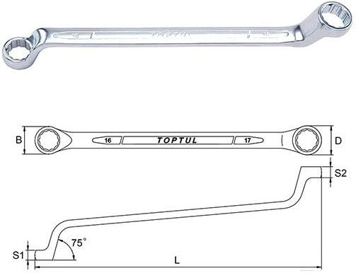 

Гаечный ключ Toptul AAEI1011, Ключ накидной Toptul Ключ накидной 10х11мм 75° AAEI1011