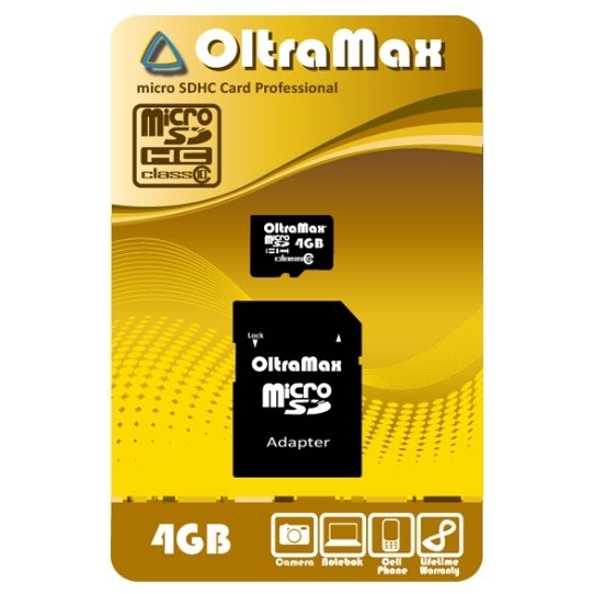 

Карта памяти Oltramax microSDHC Class 4 4GB + адаптер, microSDHC Class 4 4GB + адаптер