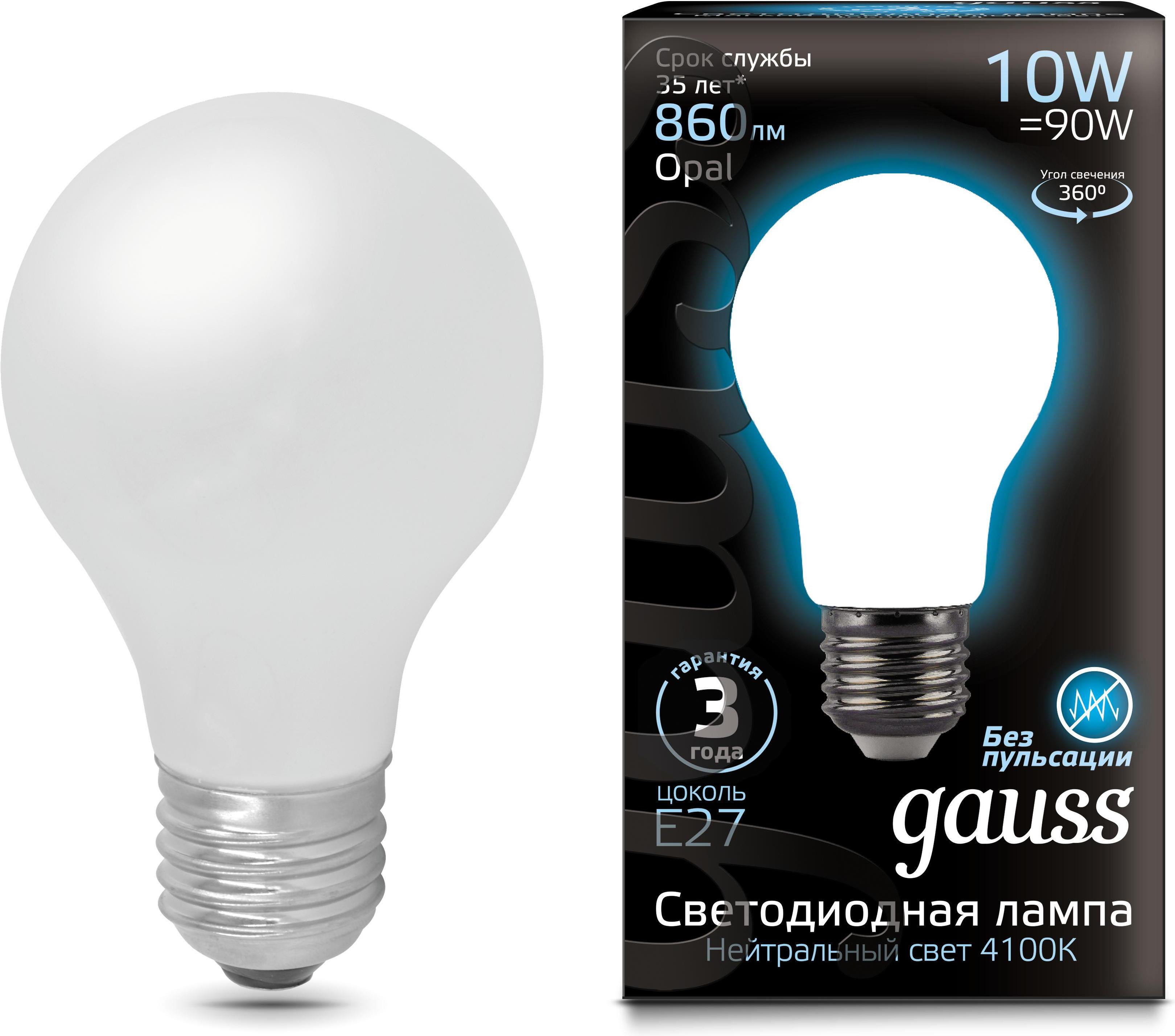 

Светодиодная лампа Gauss LED Filament A60 Opal E27 10W 860lm 4100К 1/10/40 [102202210], LED Filament A60 Opal E27 10W 860lm 4100К 1/10/40