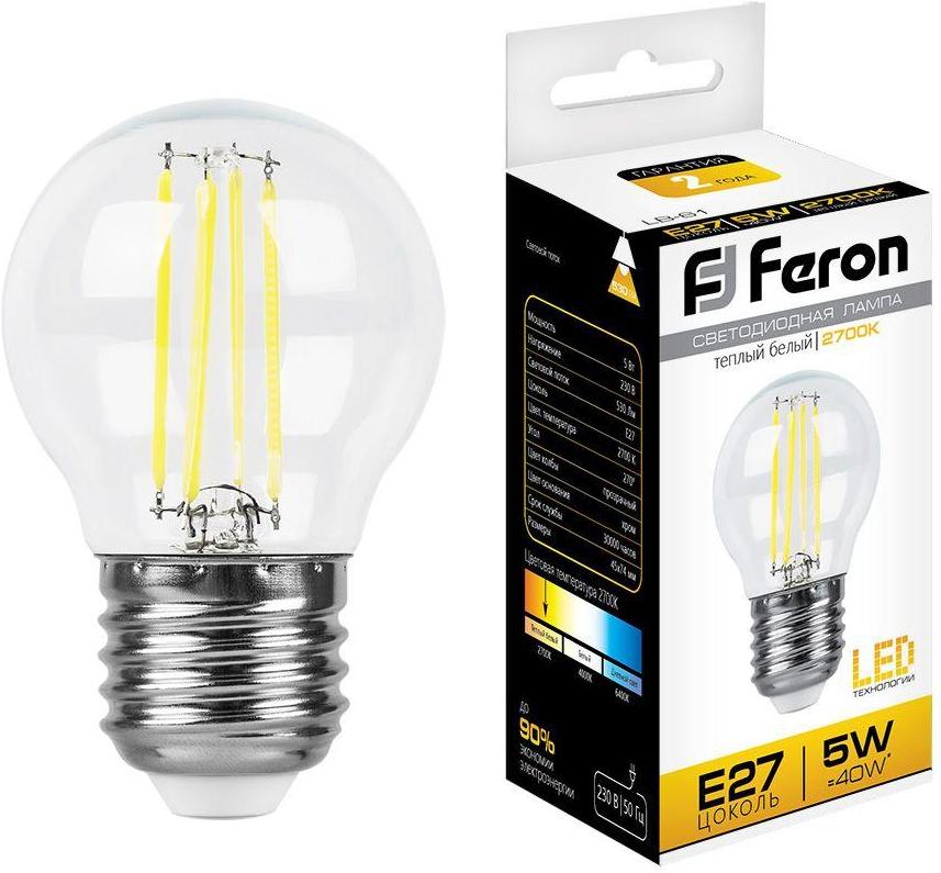 

Лампочка Feron 5W 230V E27 2700K LB-61 [25581], 5W 230V E27 2700K LB-61