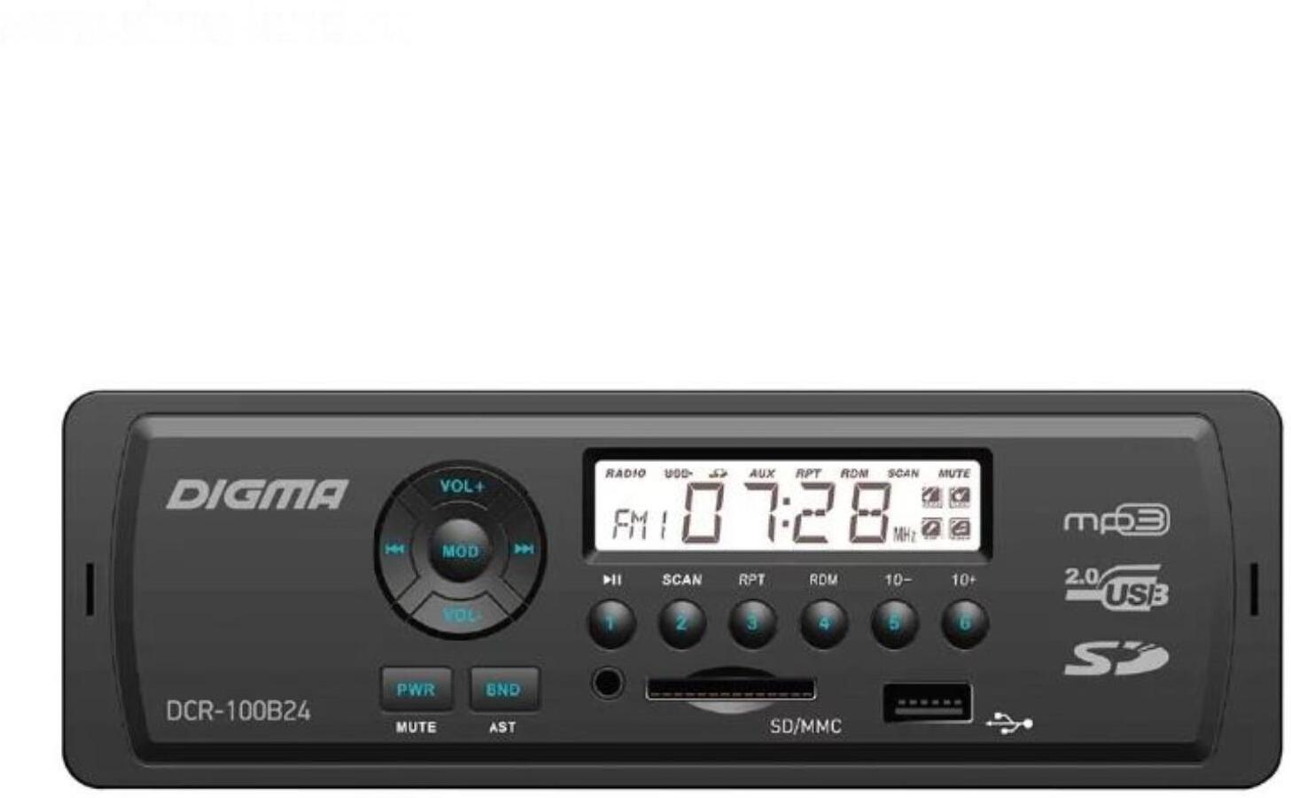 

Автомагнитола Digma DCR-100B24 1DIN 4x45Вт, (Digma DCR-100B24)