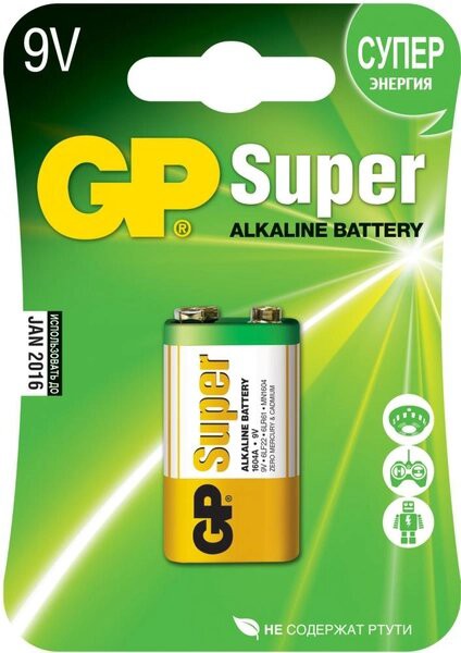 

Батарейка GP Крона 9V Super Alkaline (1604A/6LR61/6LF22)