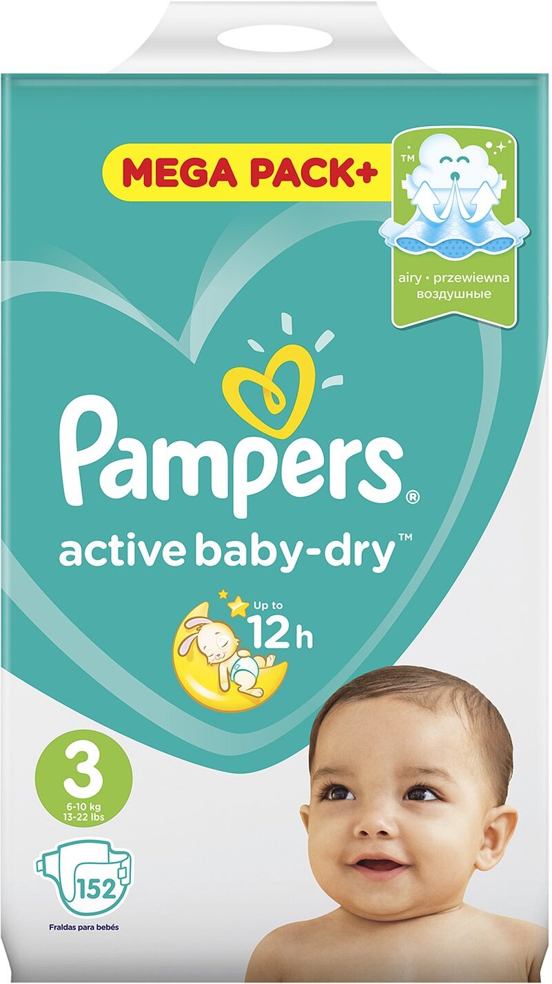 

Подгузники Pampers Active Baby-Dry 3 Midi (152шт), Детские подгузники Pampers Active Baby-Dry 3 Midi 152шт