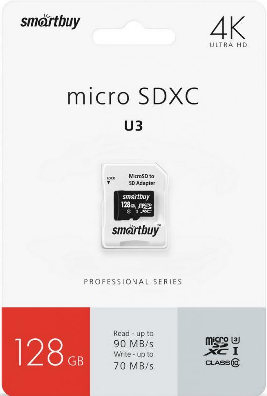 

Карта памяти SmartBuy SDXC Memory Card 128Gb UHS-I U3 V30 + Adapter, SDXC Memory Card 128Gb UHS-I U3 V30 + Adapter