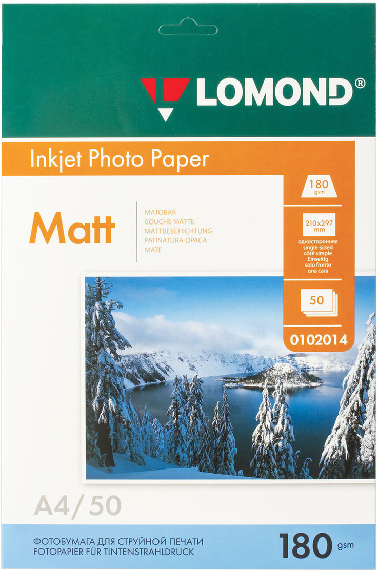 

Фотобумага Lomond Матовая A4 180 г/кв.м. 50 листов (0102014), Фотобумага Lomond 0102014