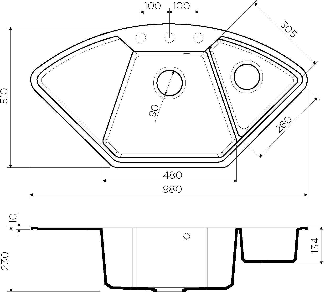 

Кухонная мойка Omoikiri Yonaka 98-C-GR Artgranit серый [4993714], Yonaka 98-C-GR Artgranit