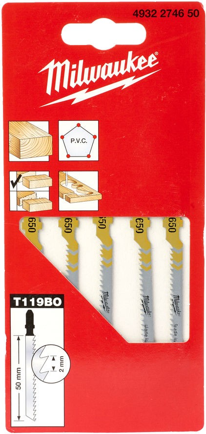 

Пилка для лобзика Milwaukee T119BO 50мм 5шт [4932274650], Пилка для лобзика Milwaukee T119BO 50мм 5шт 4932274650