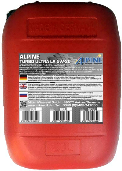 

Моторное масло Alpine Turbo Ultra LA 5W30 20л [0100413], Моторное масло Alpine Turbo Ultra LA 5W30 20л 0100413