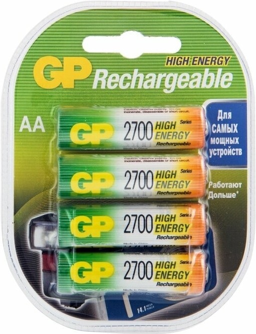 

Аккумуляторы GP AA 2700mAh 4 шт. (270AAHC), Аккумулятор GP Rechargeable NiMH 270AAHC