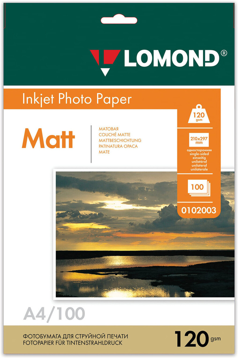 

Фотобумага Lomond матовая односторонняя A4 120 г/кв.м. 100 листов (0102003), Фотобумага Lomond 0102003