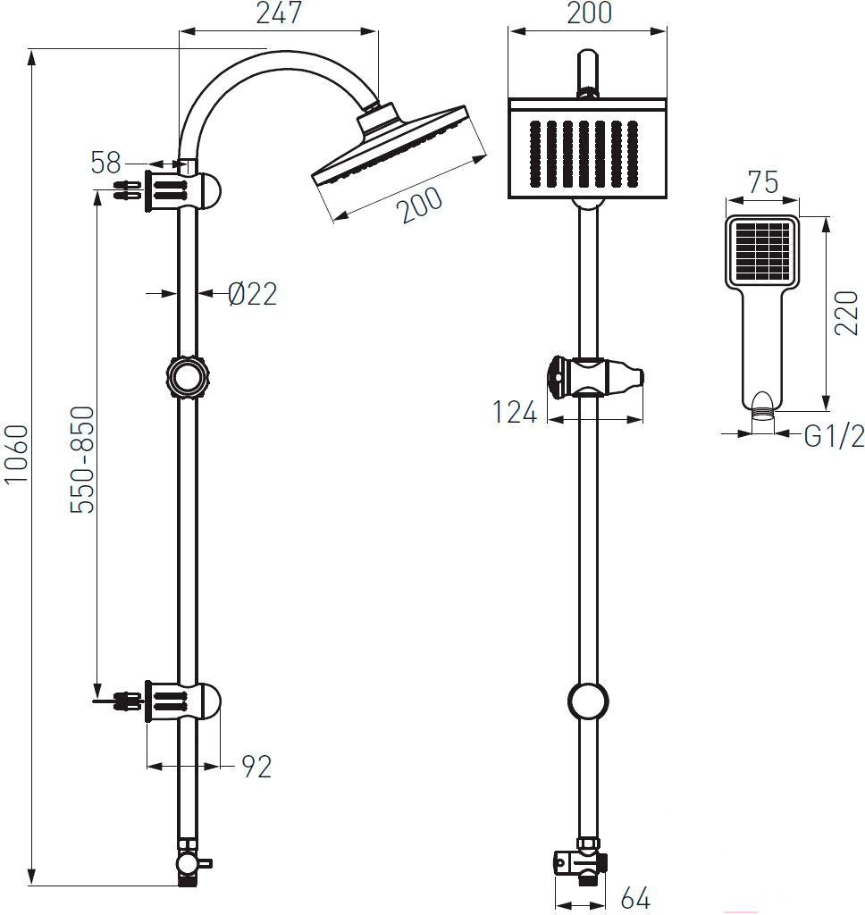 

Душевая система Ferro Squerto NP22-BL, Squerto NP22-BL