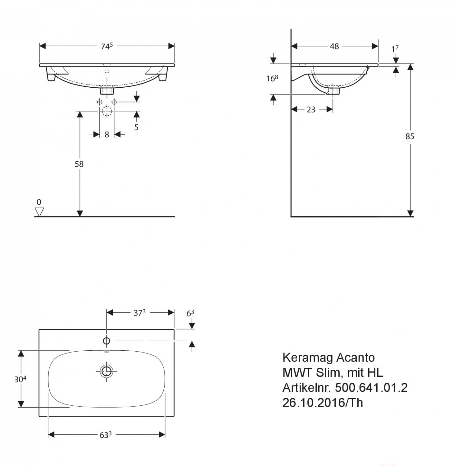 

Умывальник Keramag Acanto Slim 75x48 [500.641.01.2], Acanto Slim 75x48