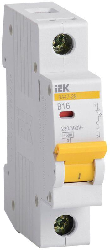 

Выключатель автоматический IEK ВА47-29 1Р 16А 4.5кА [MVA20-1-016-B], Выключатель нагрузки IEK ВА47-29 1Р 16А 4.5кА MVA20-1-016-B