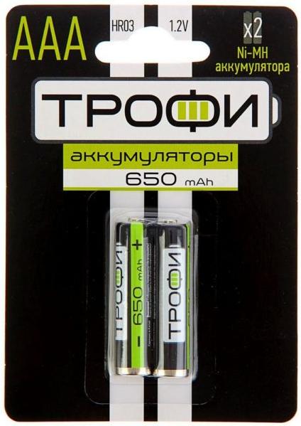 

Комплект аккумуляторов Трофи HR03-2BL 650 mAh / Б0019499, Аккумуляторная батарейка Трофи HR03-2BL 650 mAh Б0019499