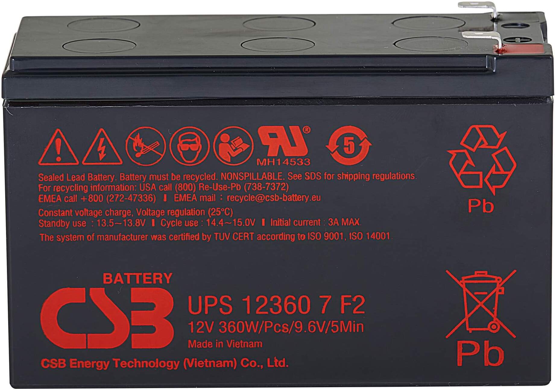 

Аккумулятор для ИБП CSB UPS123607 F2 12В/7.5 Ач