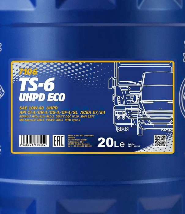

Моторное масло Mannol TS-6 UHPD 10W40 Eco 20л [MN7106-20], TS-6 UHPD 10W40 Eco 20л