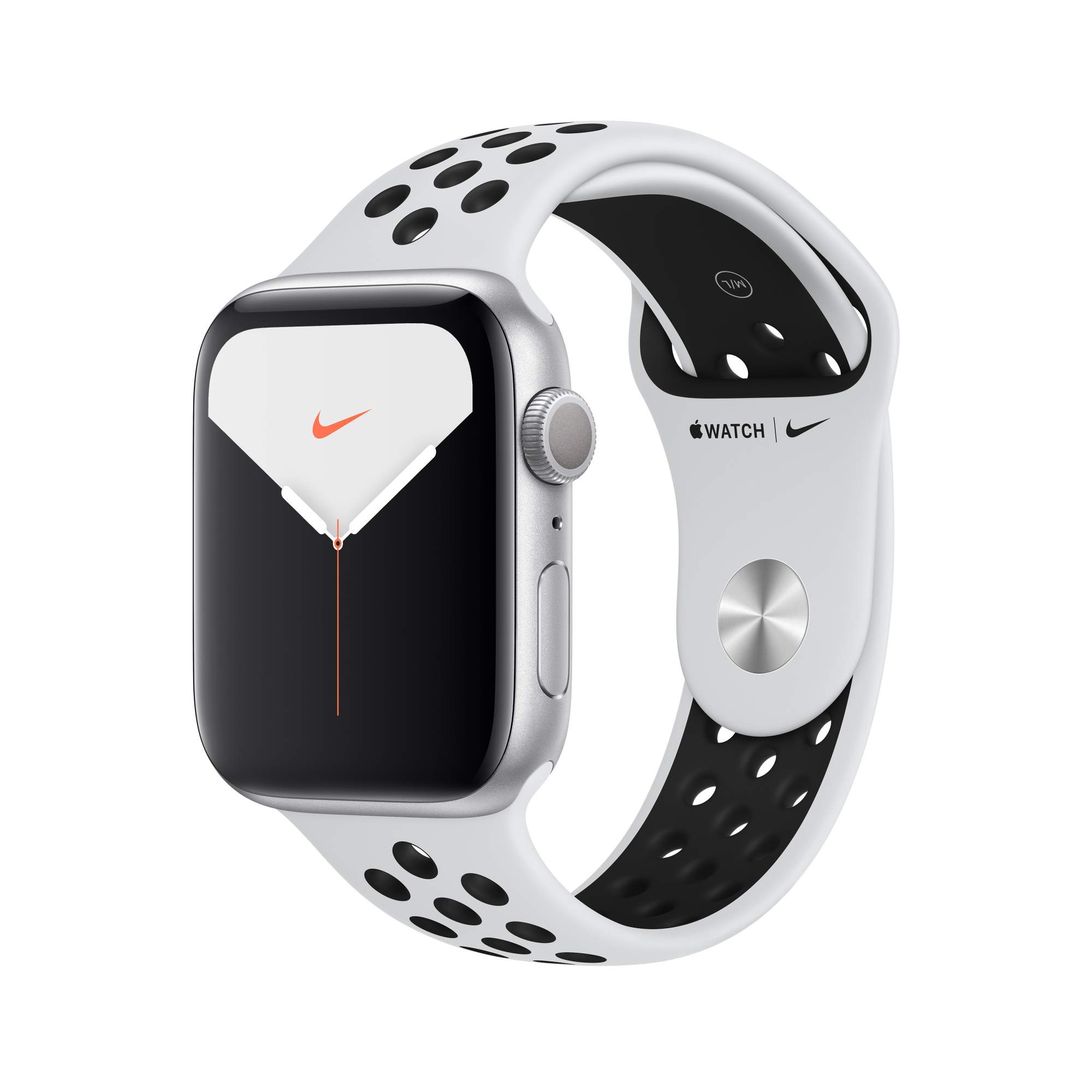 

Умные часы Apple Watch Series 5 Nike+ GPS 44 mm алюминий серебристый/чистая платина, черный [MX3V2], Watch Series 5 Nike+ GPS 44 mm