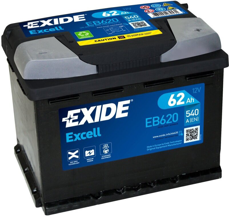 

Автомобильный аккумулятор Exide Excell EB620 (62 А/ч), Аккумулятор Exide OE 62 R EB620