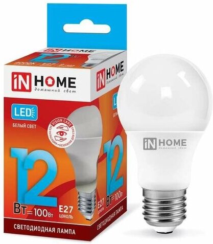 

Светодиодная лампа In Home LED-A60-VC E27 12W 230V 4000К 1080Lm [4690612020242], Светодиодная лампочка In Home LED-A60-VC E27 12W 230V 4000К 1080Lm 4690612020242