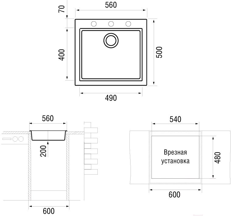 

Кухонная мойка Longran Cube CUG560.500 терра, Cube CUG560.500