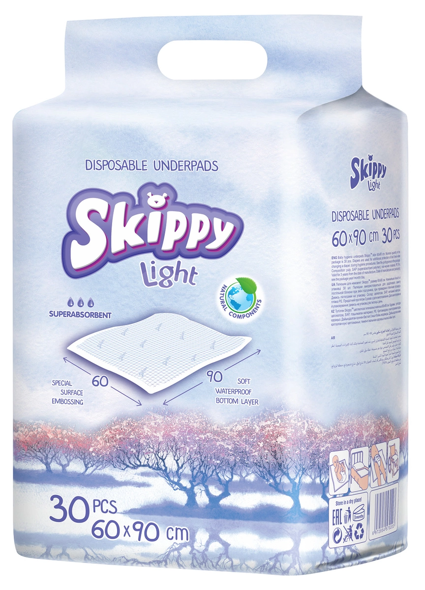 

Пеленка Skippy Light c суперабсорбентом 60x90 30шт, Пеленка Skippy Lightc суперабсорбентом 60x90 30шт