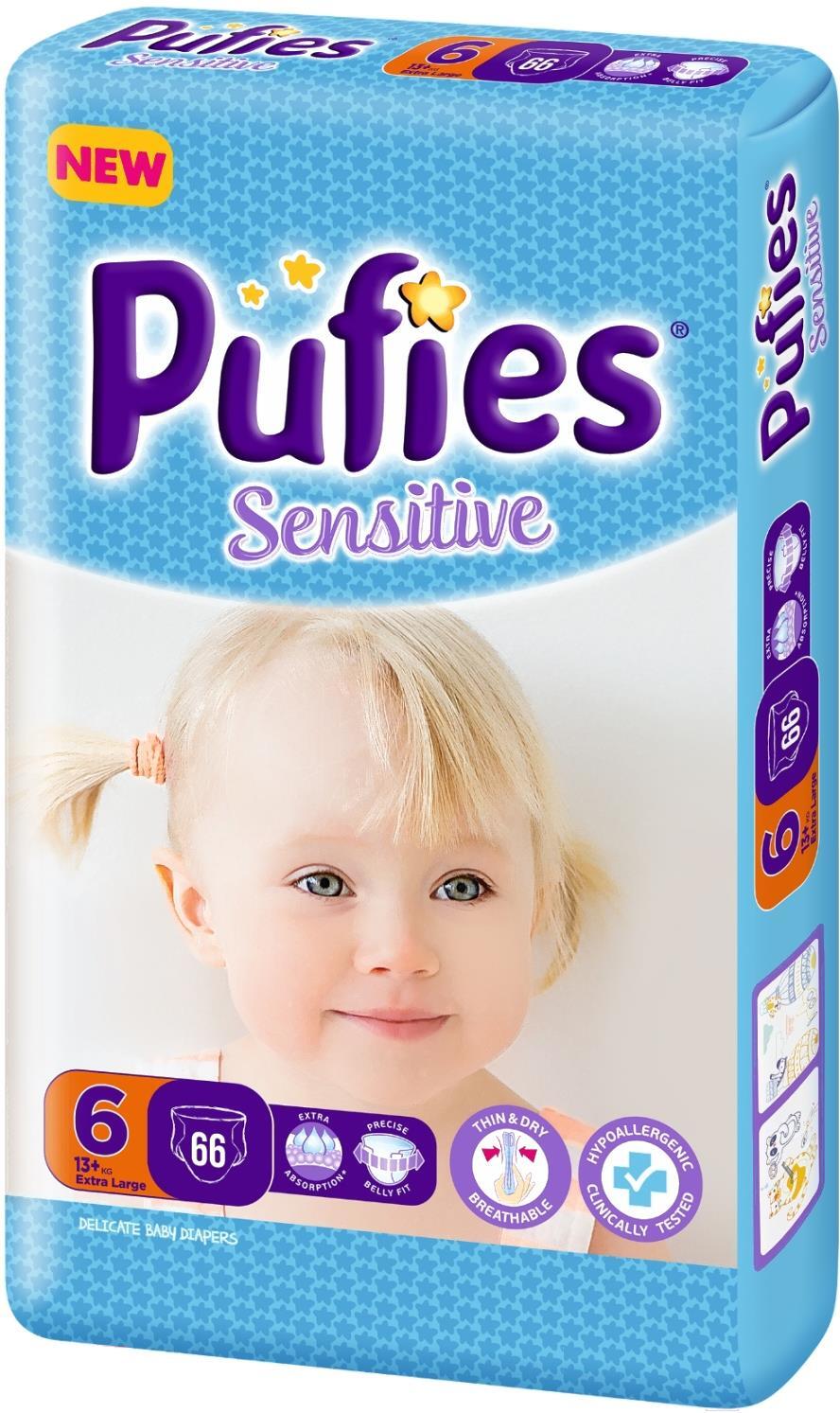 

Детские подгузники Pufies Sensitive Extra Large 13+ кг (66шт)