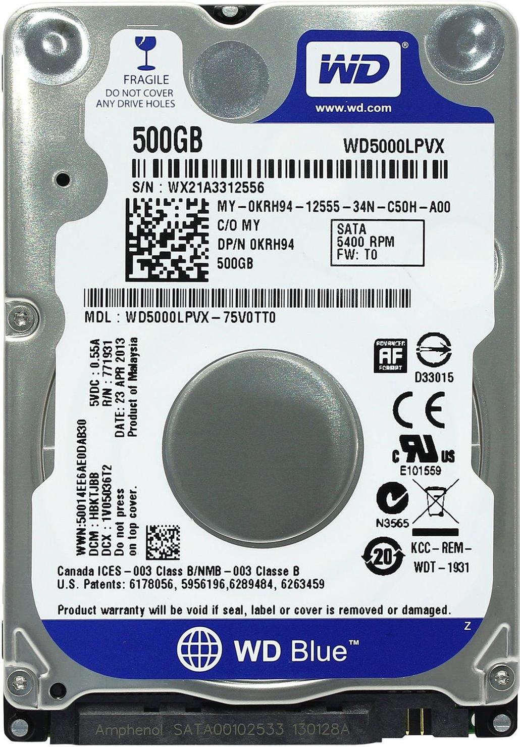 

Жесткий диск WD 500GB Blue [WD5000LPVX], 500GB
