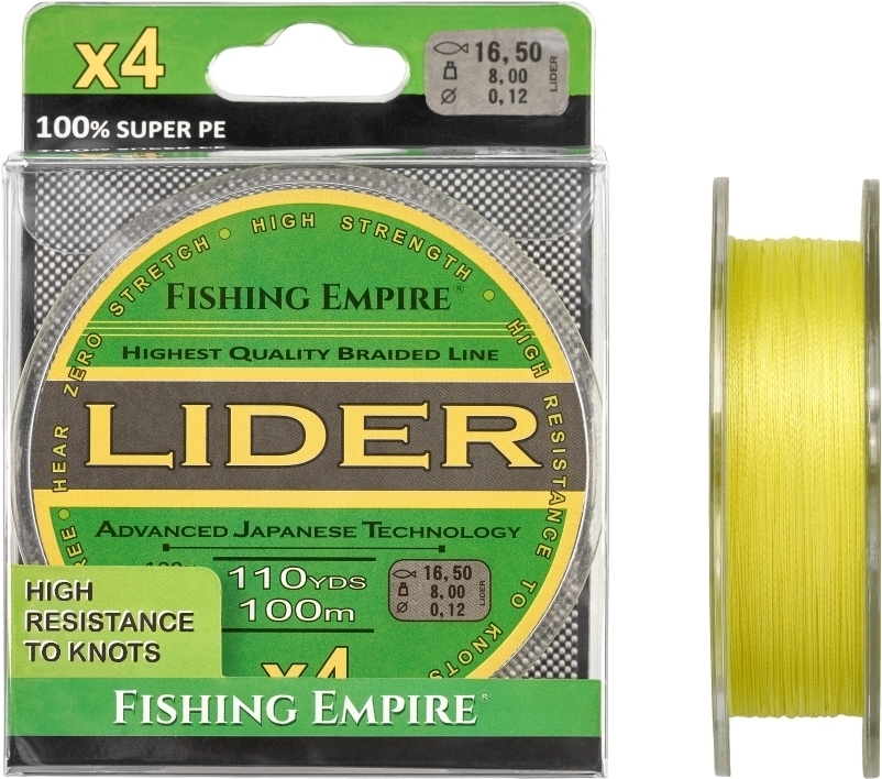 

Леска плетеная Lider Fluo Yellow 100 м 0,25 мм (001-250)