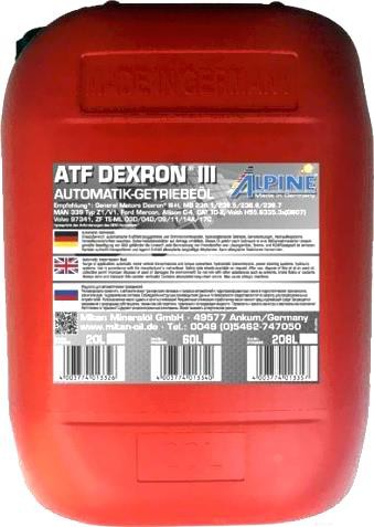 

Трансмиссионное масло Alpine ATF Dexron III 20л (0100663)